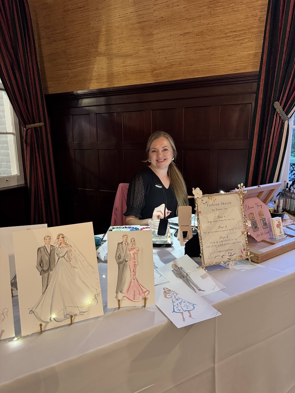 Elena Fay, luxury live wedding painter and watercolor guest portrait artist