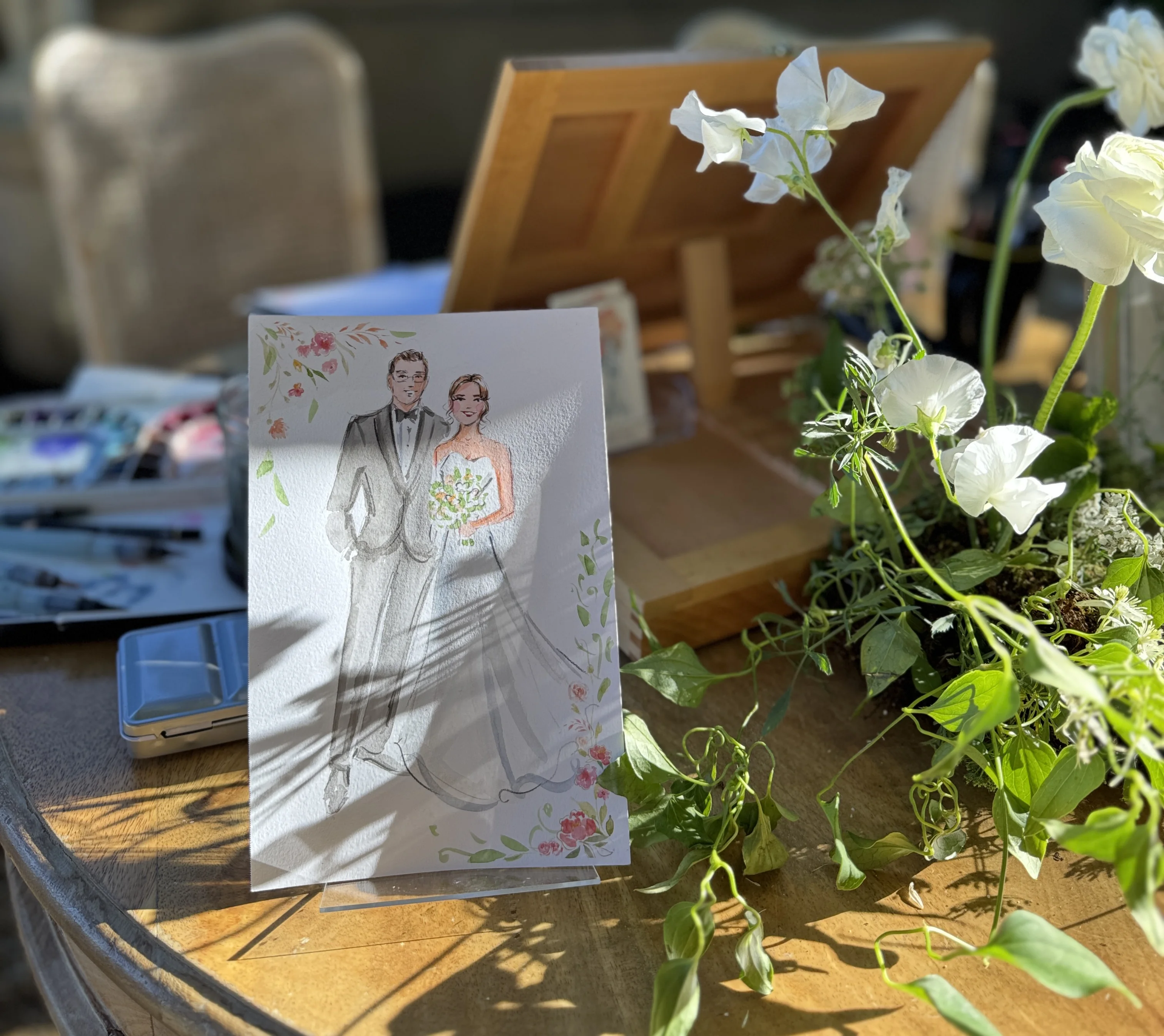 Guests receiving portrait favors