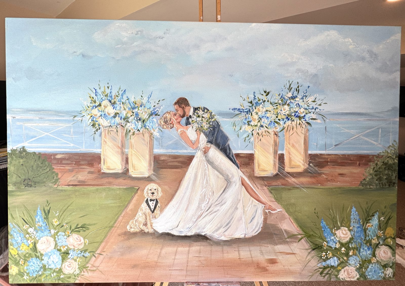 Finished live wedding painting by Elena Fay